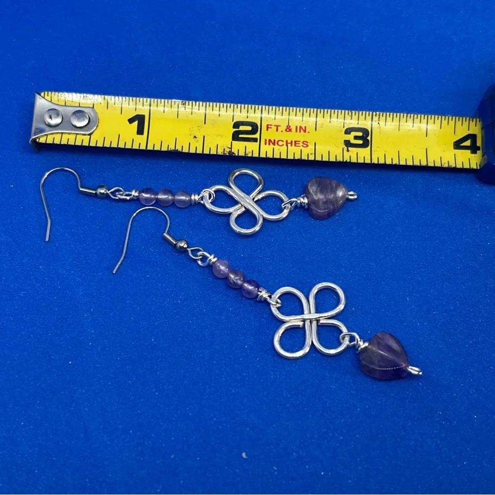 Silver and Purple amethyst Beaded Dangle Earrings handmade